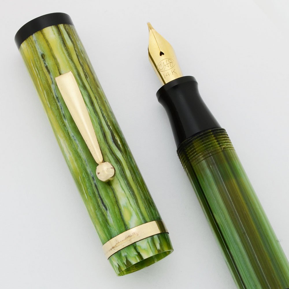 Ingersoll Fountain Pen Oversized TwistFill, Green Striped, 14k Gold